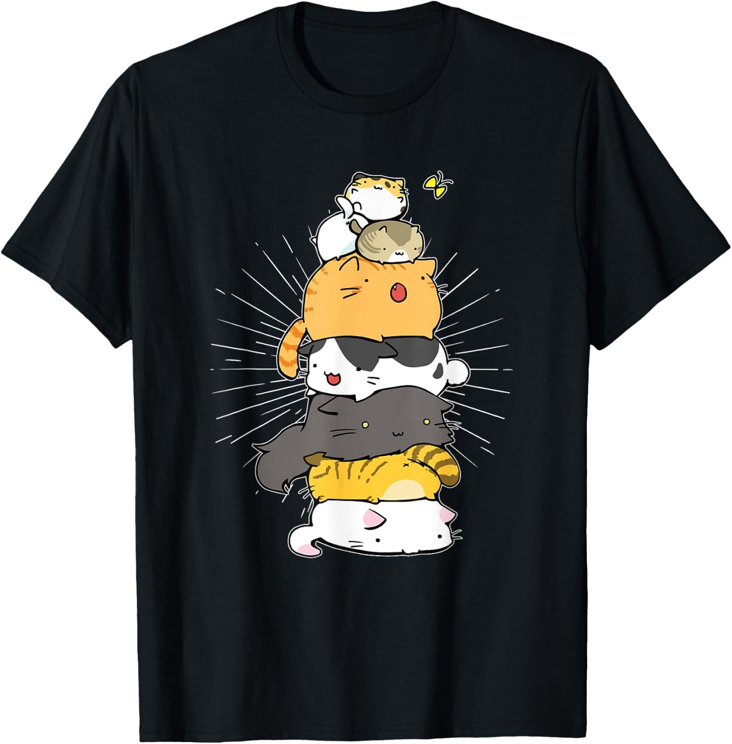 Cats Meowtain Pile Cat Anime Kawaii Kitten Lover Funny Gift Women Girls Kids T-Shirt - T-Shirt | Black