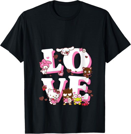 Women's Hello Kitty Valentine's Day Love Cute Sanrio Friends V-Neck T-Shirt - T-Shirt | Black