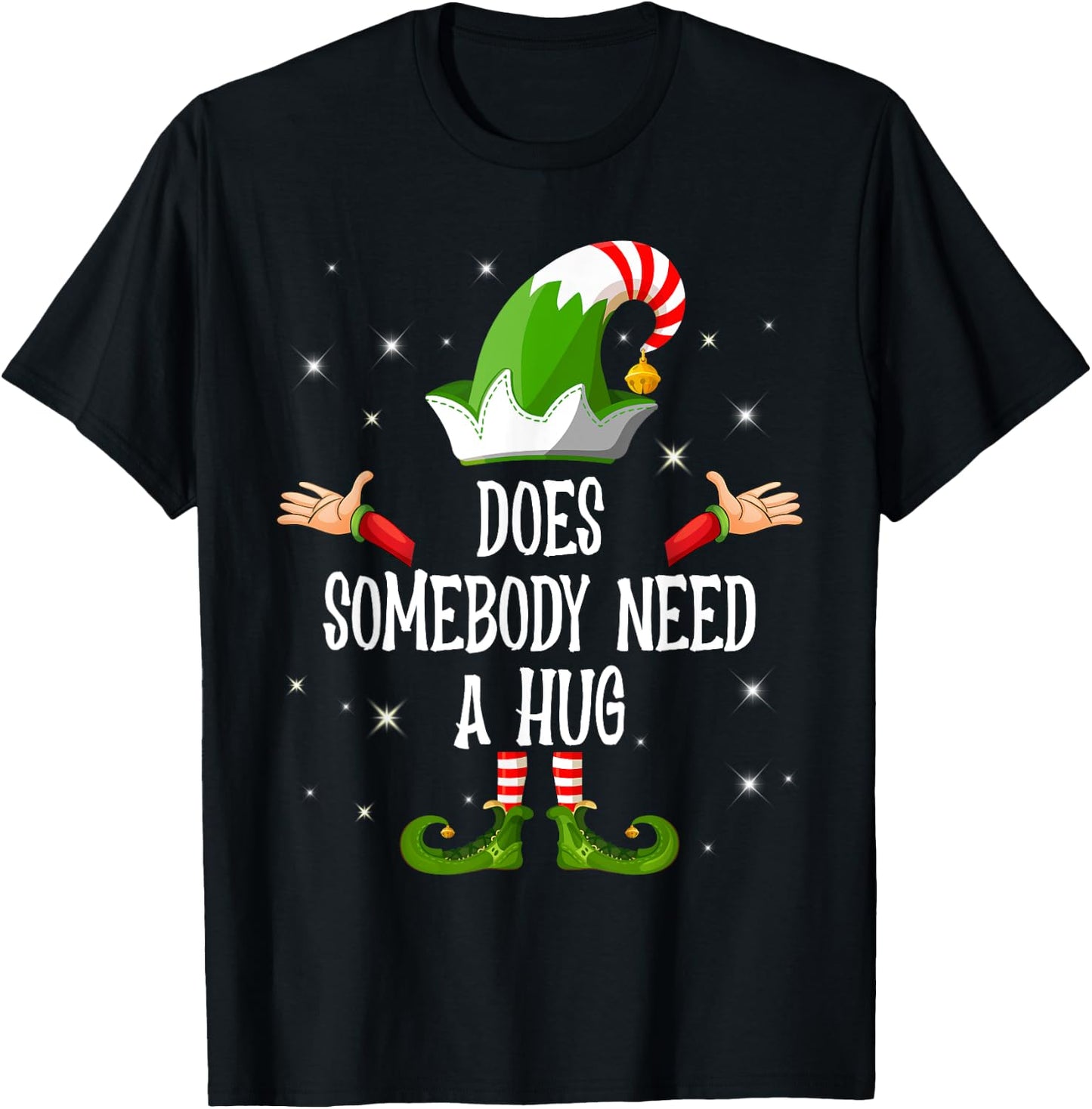 Does Somebody Need A Hug Elf Family Matching Group Christmas T-Shirt - T-Shirt | Black