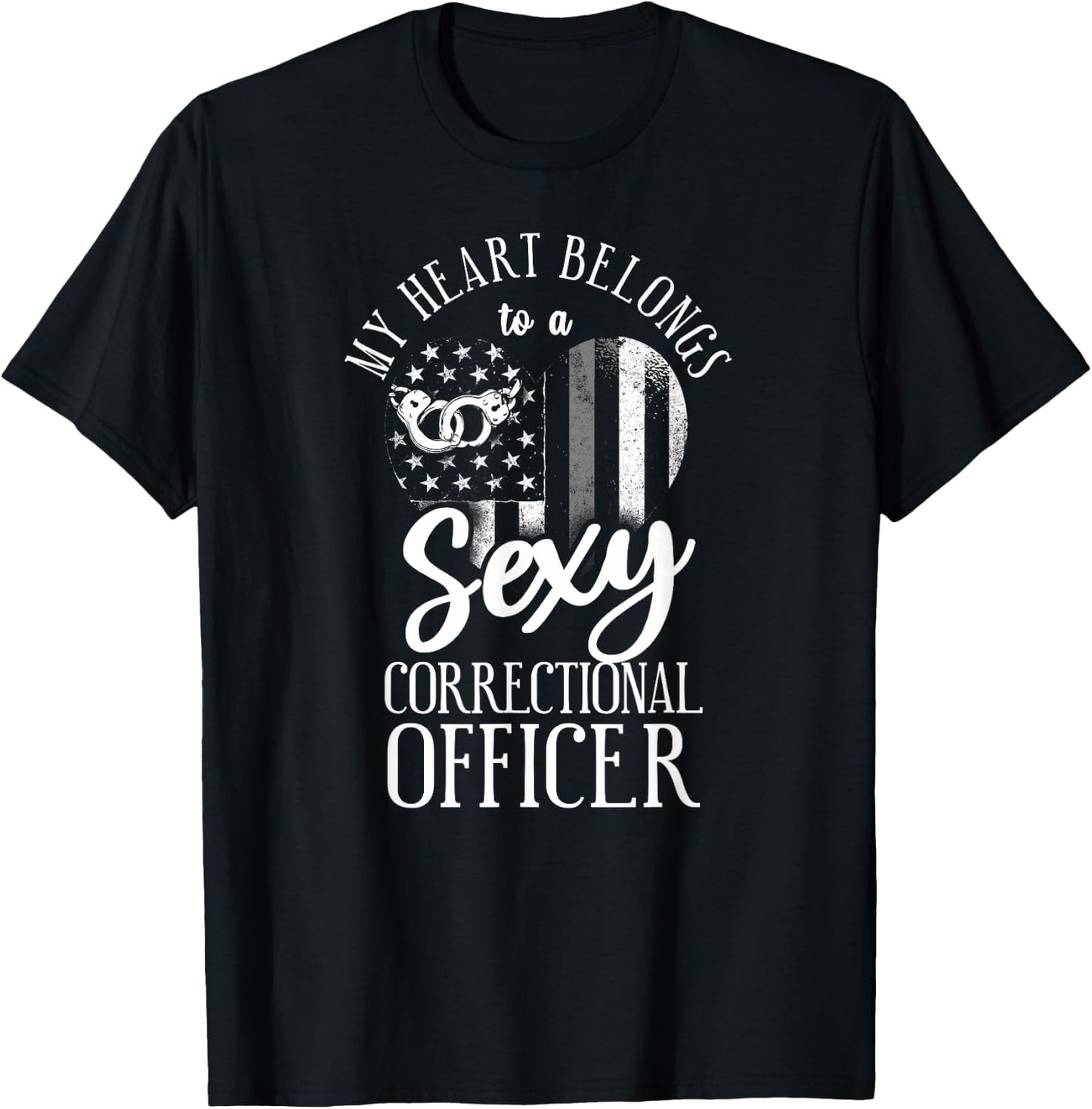 Correctional Officer Girl Girlfriend Wife Heart USA Flag T-Shirt - T-Shirt | Black