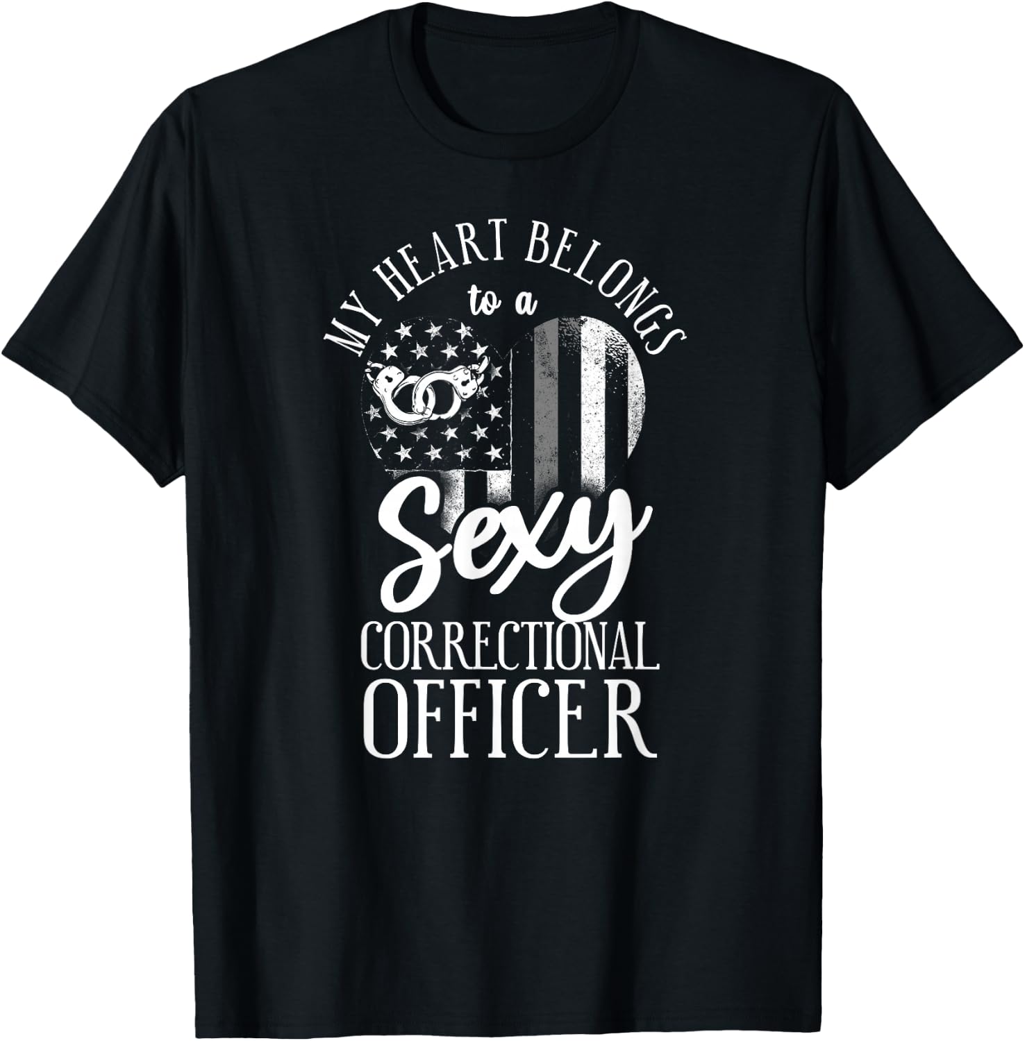 Correctional Officer Girl Girlfriend Wife Heart USA Flag T-Shirt - T-Shirt | Black