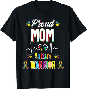 proud Mom Autism warrior awareness ribbon Autistic T-Shirt - T-Shirt | Black