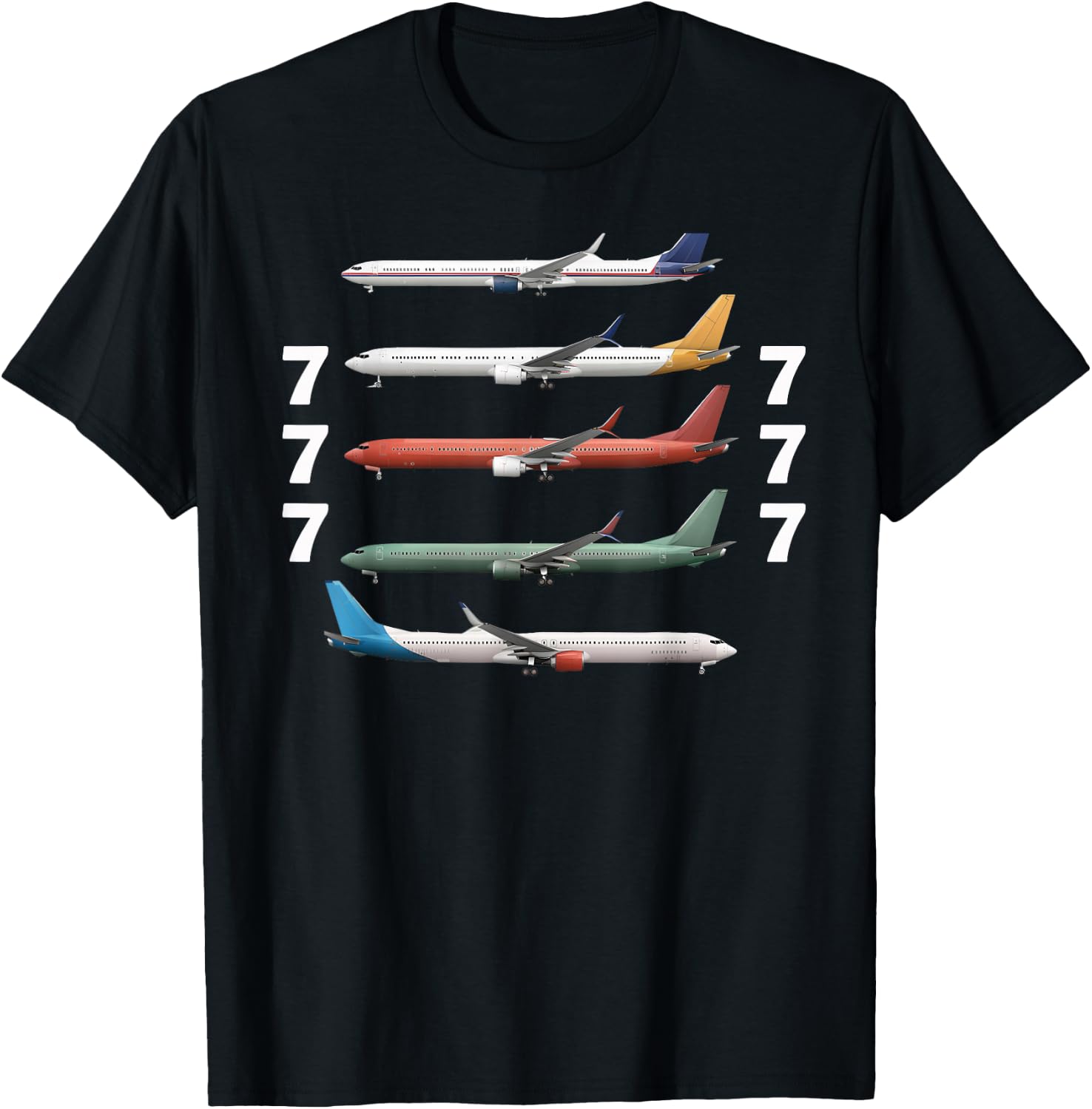 777 Jet Airplane Aviation! Multiple Jet Aircrafts T-Shirt - T-Shirt | Black