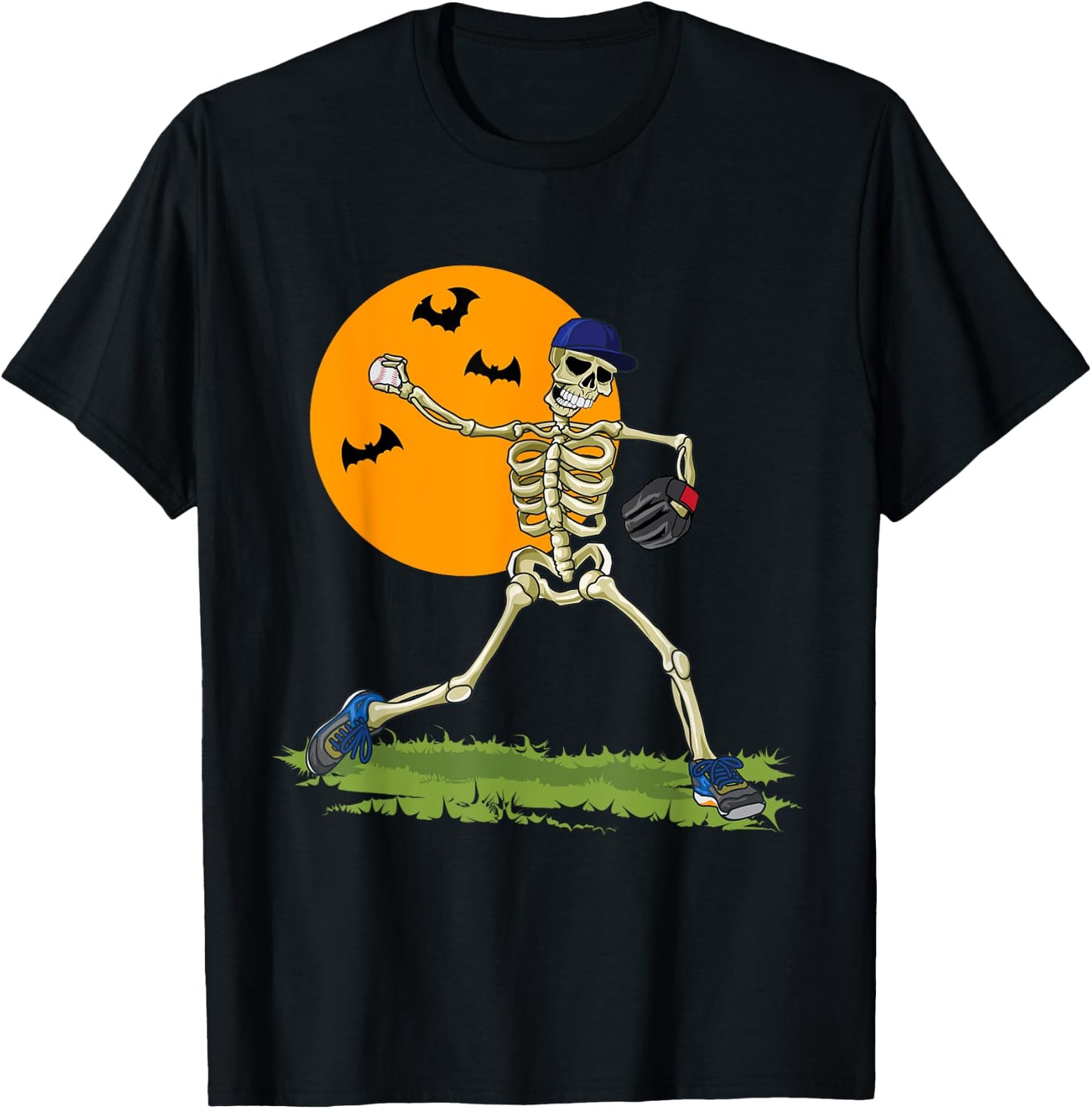 Baseball Skeleton Halloween Men Boys Baseball Halloween T-Shirt - T-Shirt | Black