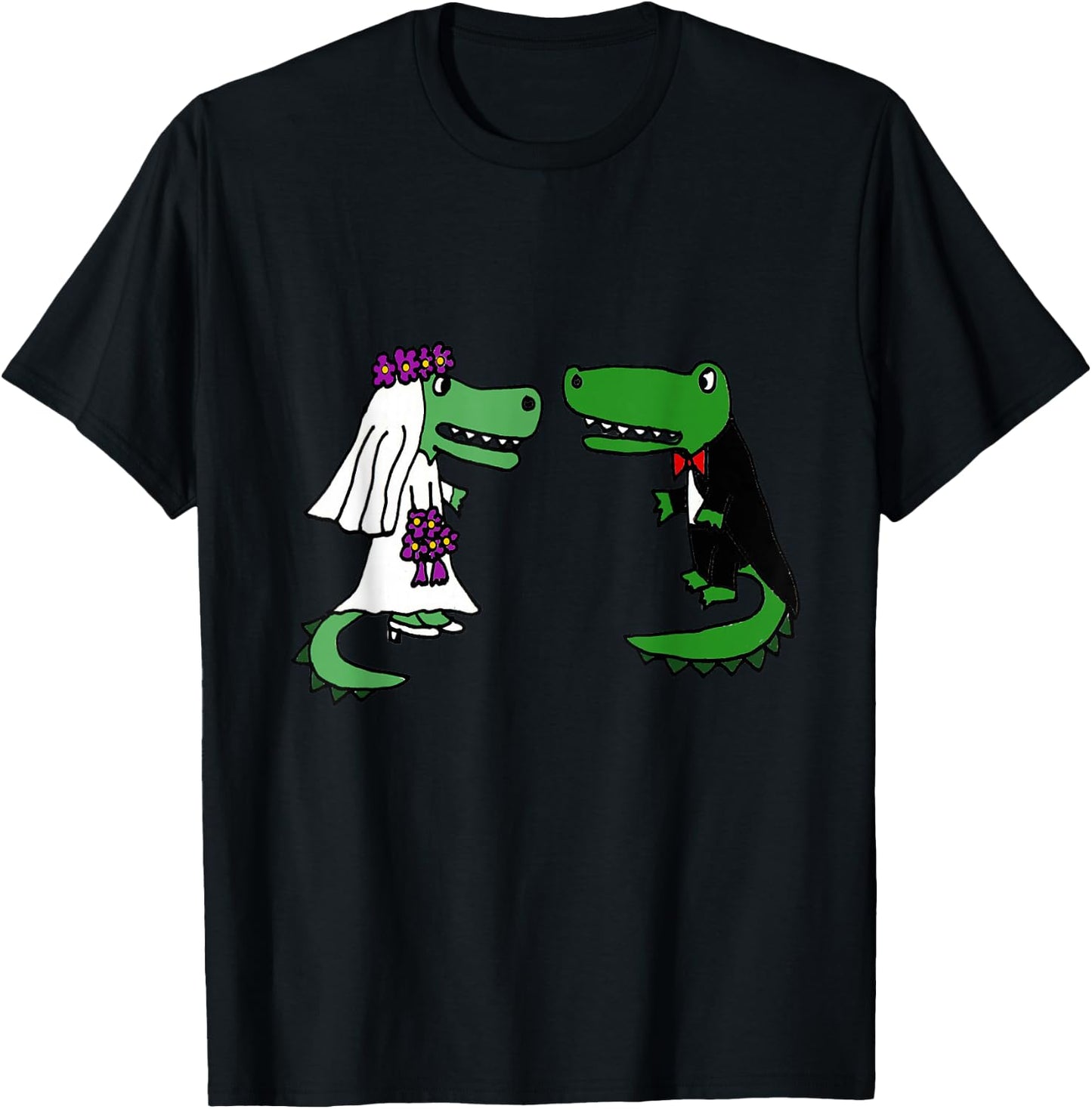 Smiletodaytees Fun Bride and Groom Alligator Wedding T-Shirt - T-Shirt | Black