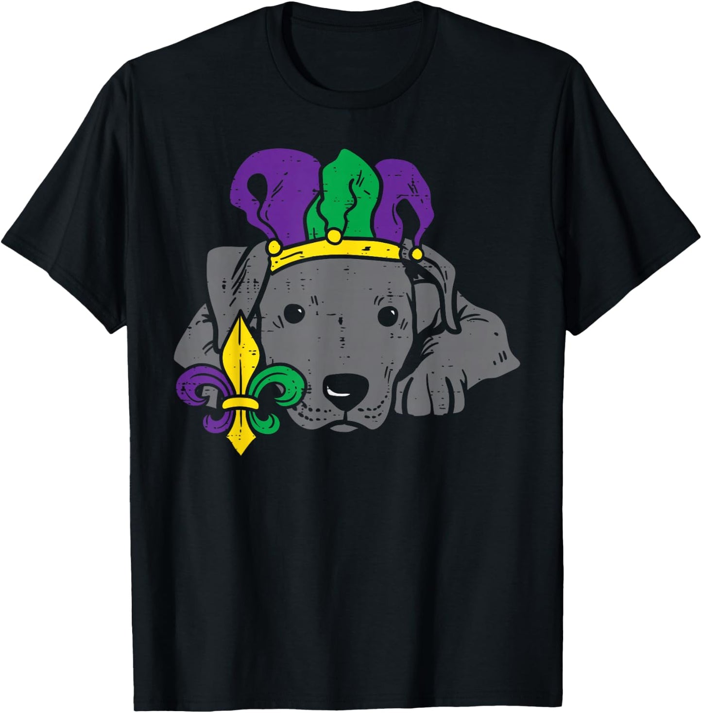 Jester Pitbull Mardi Gras Cute Pittie Dog Men Women Kids T-Shirt - T-Shirt | Black