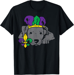Jester Pitbull Mardi Gras Cute Pittie Dog Men Women Kids T-Shirt - T-Shirt | Black
