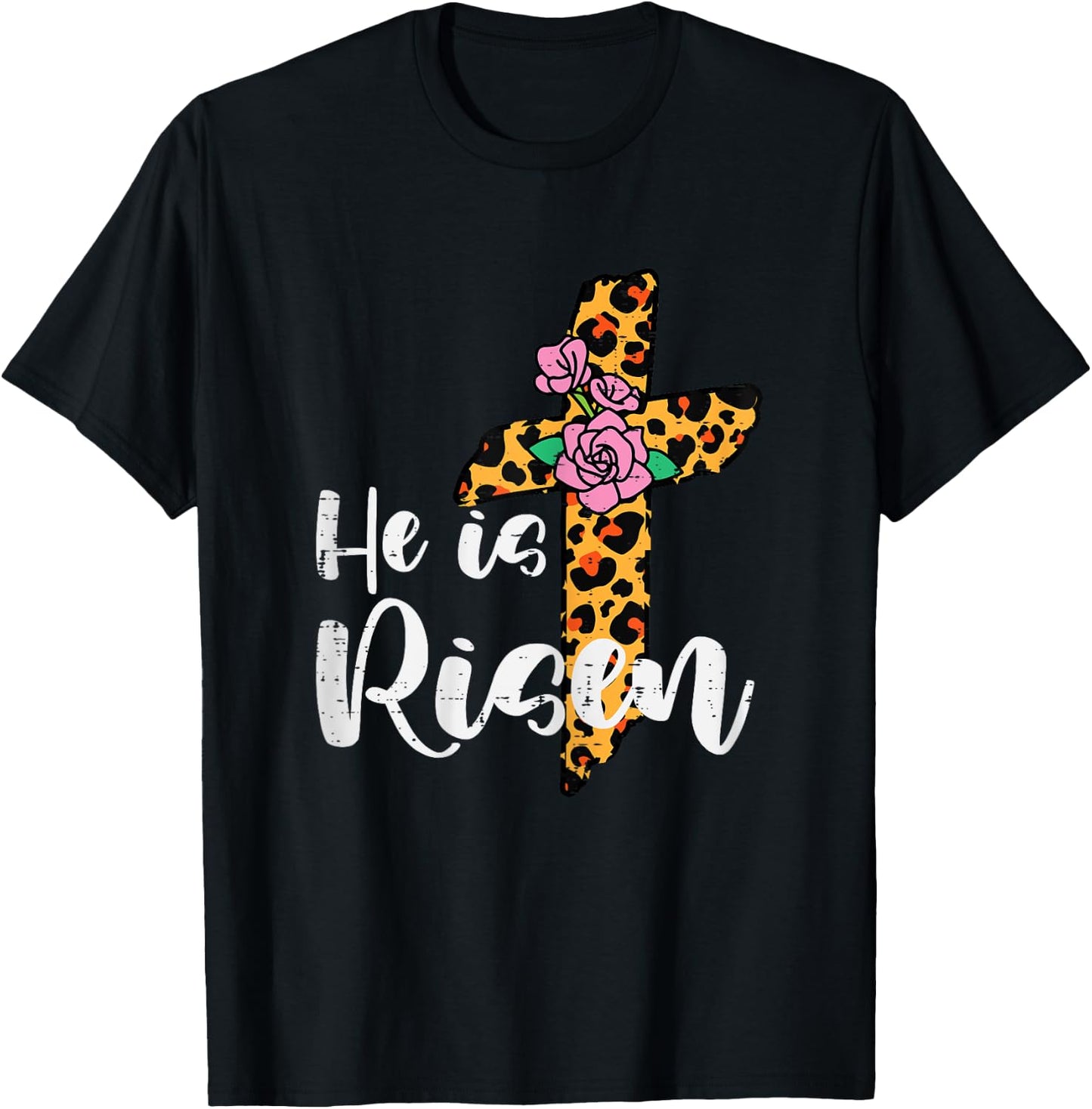 Cross Flower He Is Risen Christ Easter Jesus Religious Women T-Shirt - T-Shirt | Black