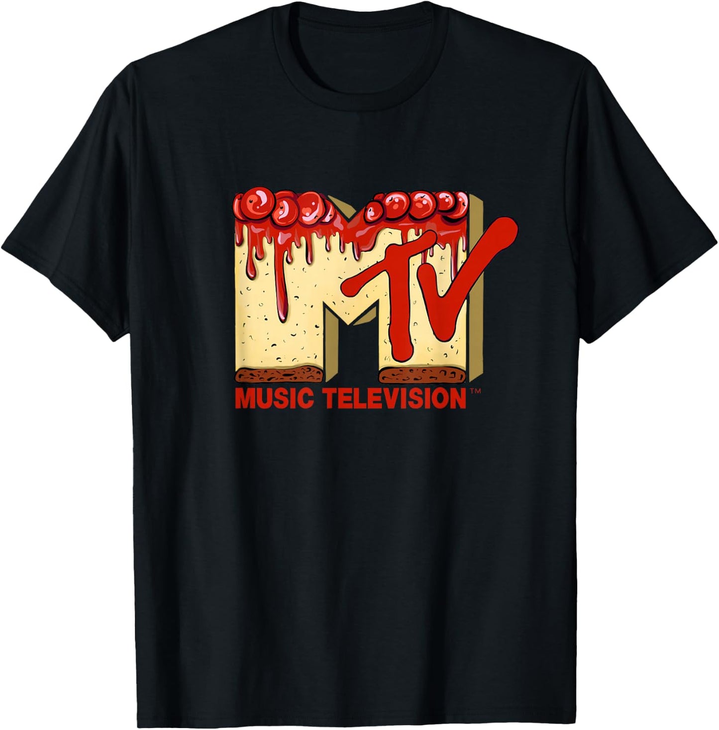 Original MTV Logo with a tasty cherry pie cake T-Shirt - T-Shirt | Black