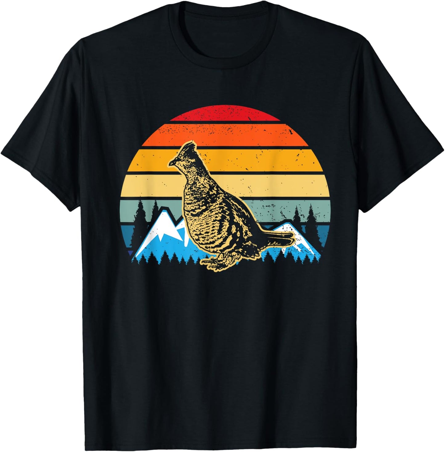 Hunting Ruffed Grouse bird- retro sunset and Hunter T-Shirt - T-Shirt | Black