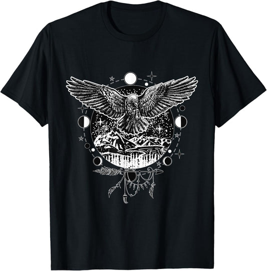 Esoteric Spiritual Moon phases Eagle Bird Animal Nature T-Shirt - T-Shirt | Black