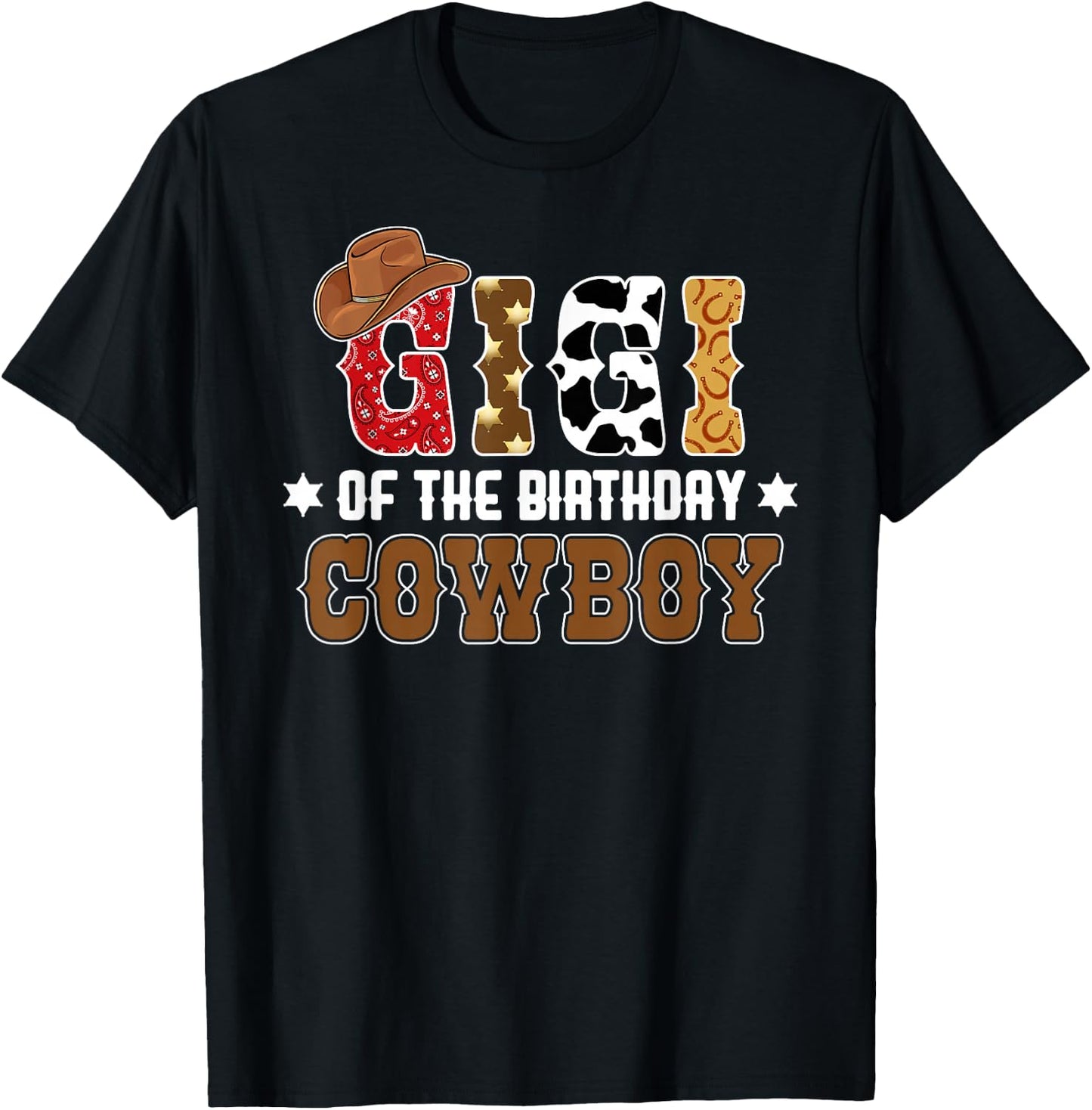Gigi 1st First Birthday Cowboy Western Rodeo Party Matching T-Shirt - T-Shirt | Black