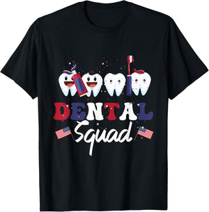 Dental Squad 4th Of July Dentist Funny American Patriotic T-Shirt - T-Shirt | Black