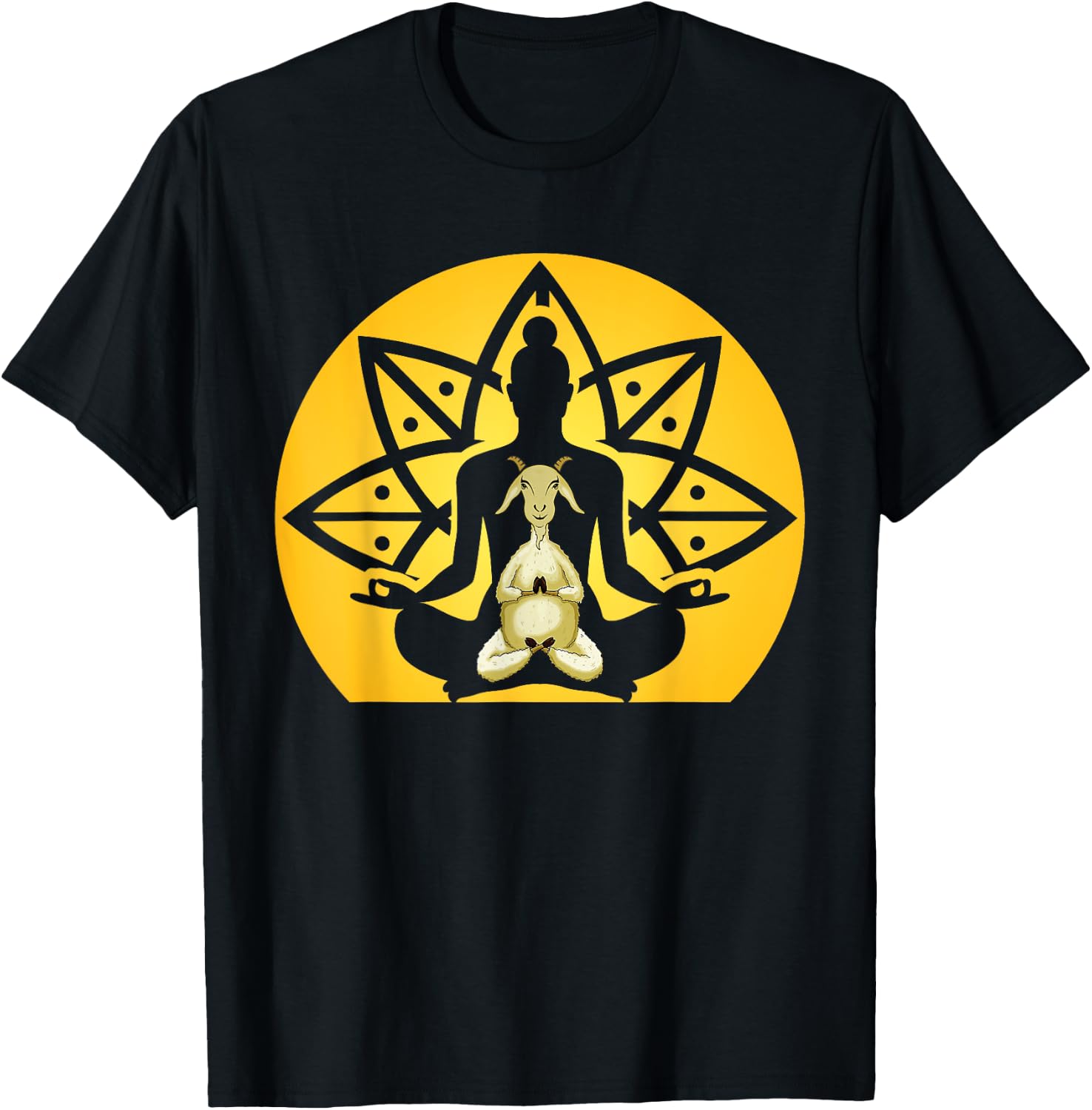 Spiritual Calm Goat Inside Buddha Meditating Yoga Yogi Pose T-Shirt - T-Shirt | Black