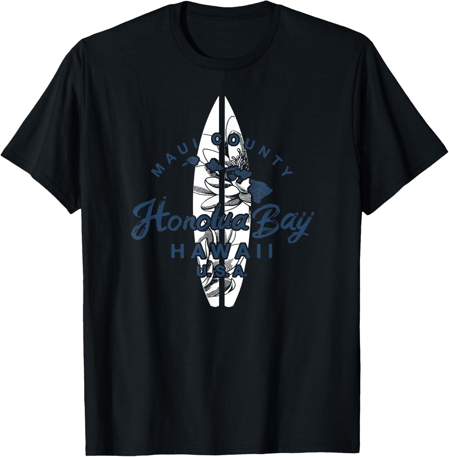 Maui Honolua Bay Hawaii Island Map Surfing T-Shirt - T-Shirt | Black