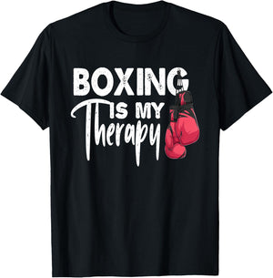 Boxing is my Therapy Funny Boxing Quote Gym Fighter Gloves T-Shirt - T-Shirt | Black