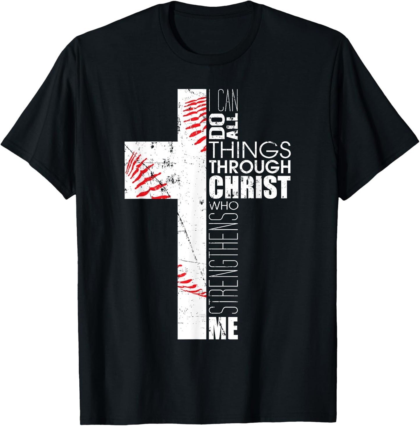 Philippians 4:13 Baseball Christian Cross Religious Verse T-Shirt - T-Shirt | Black