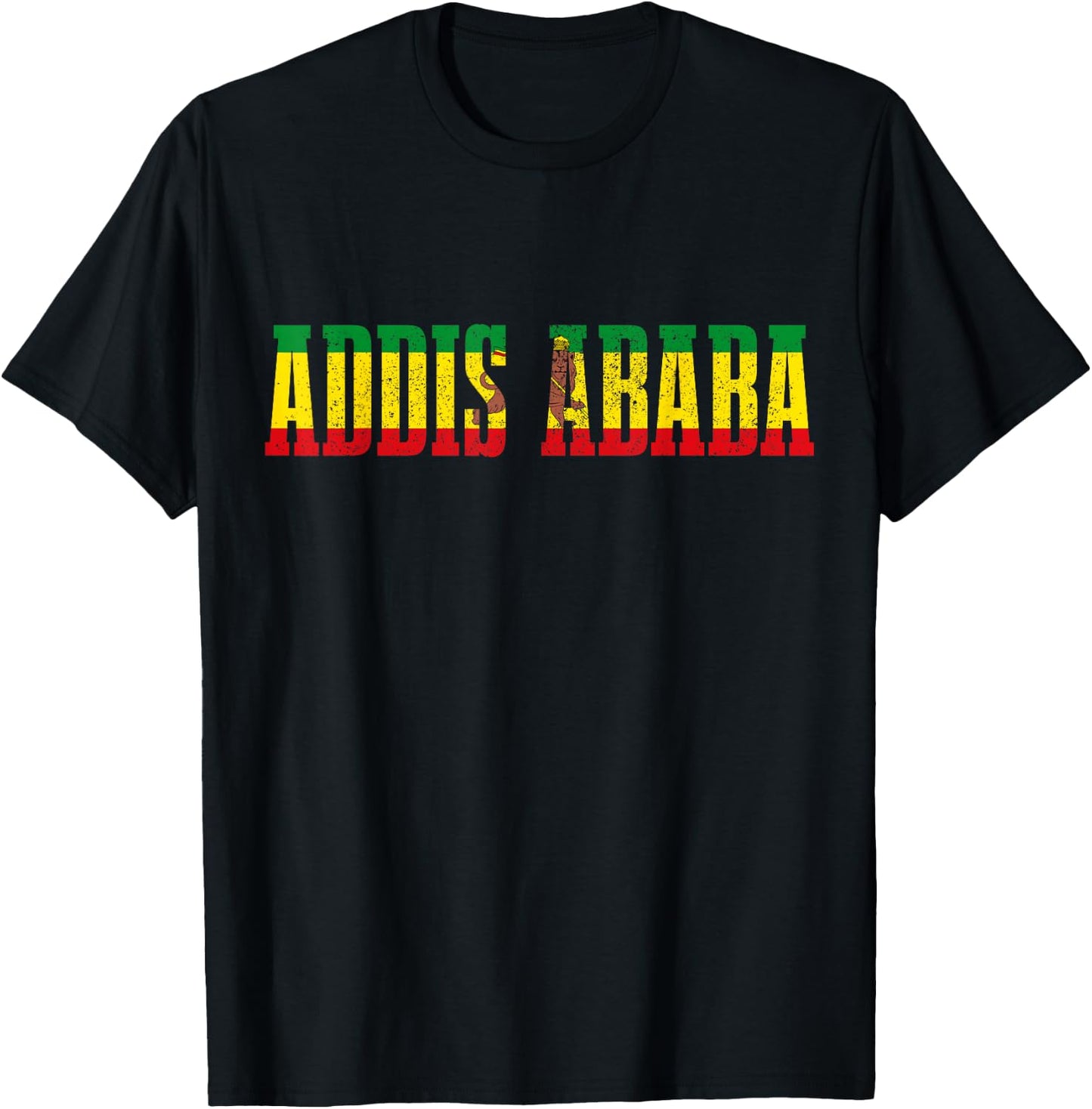 Addis Ababa Ethiopia Pride Ethiopian Flag Roots Lion T-Shirt - T-Shirt | Black