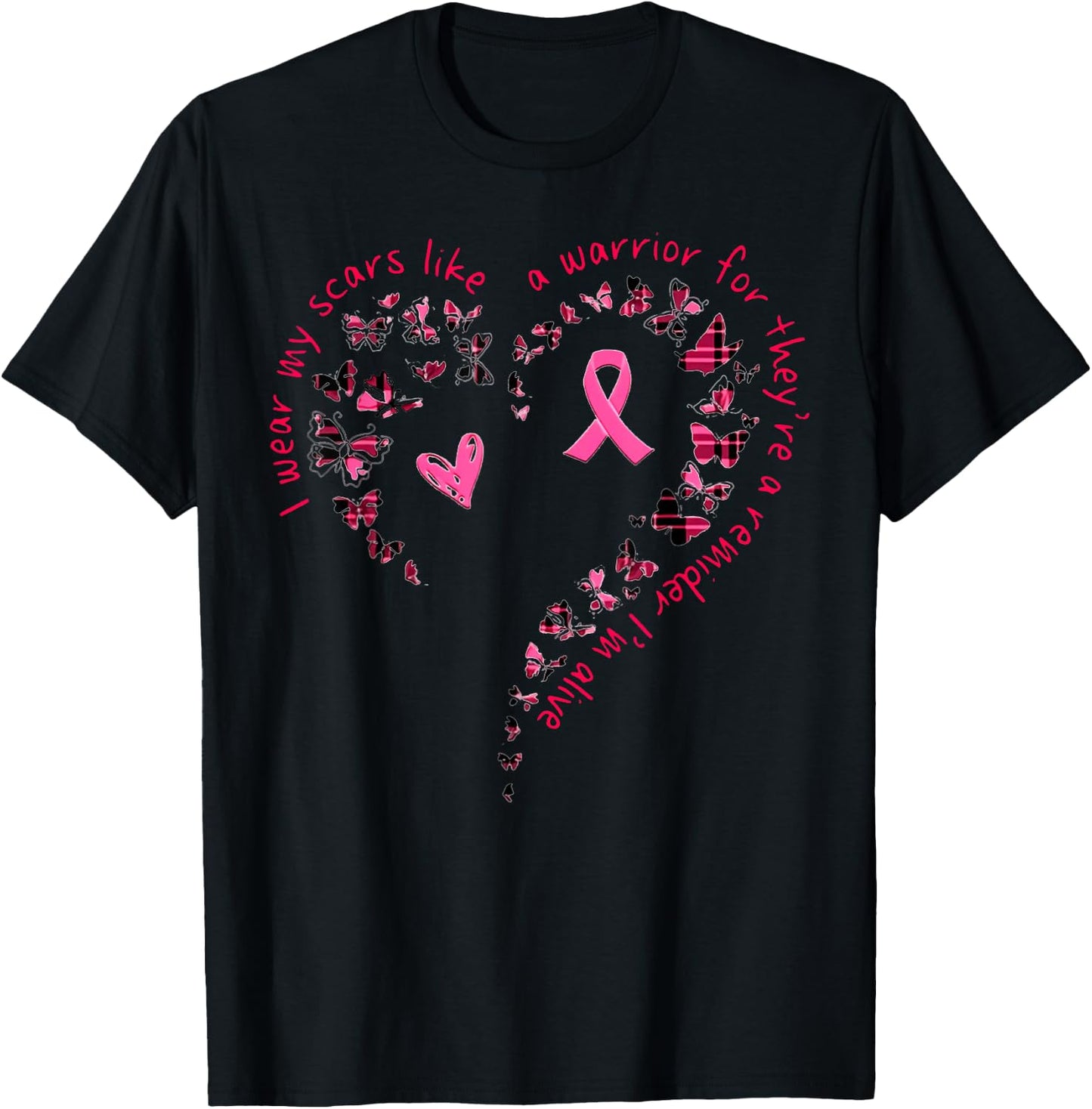 Butterfly Heart I Wear My Scars Like A Warrior Breast Cancer T-Shirt - T-Shirt | Black