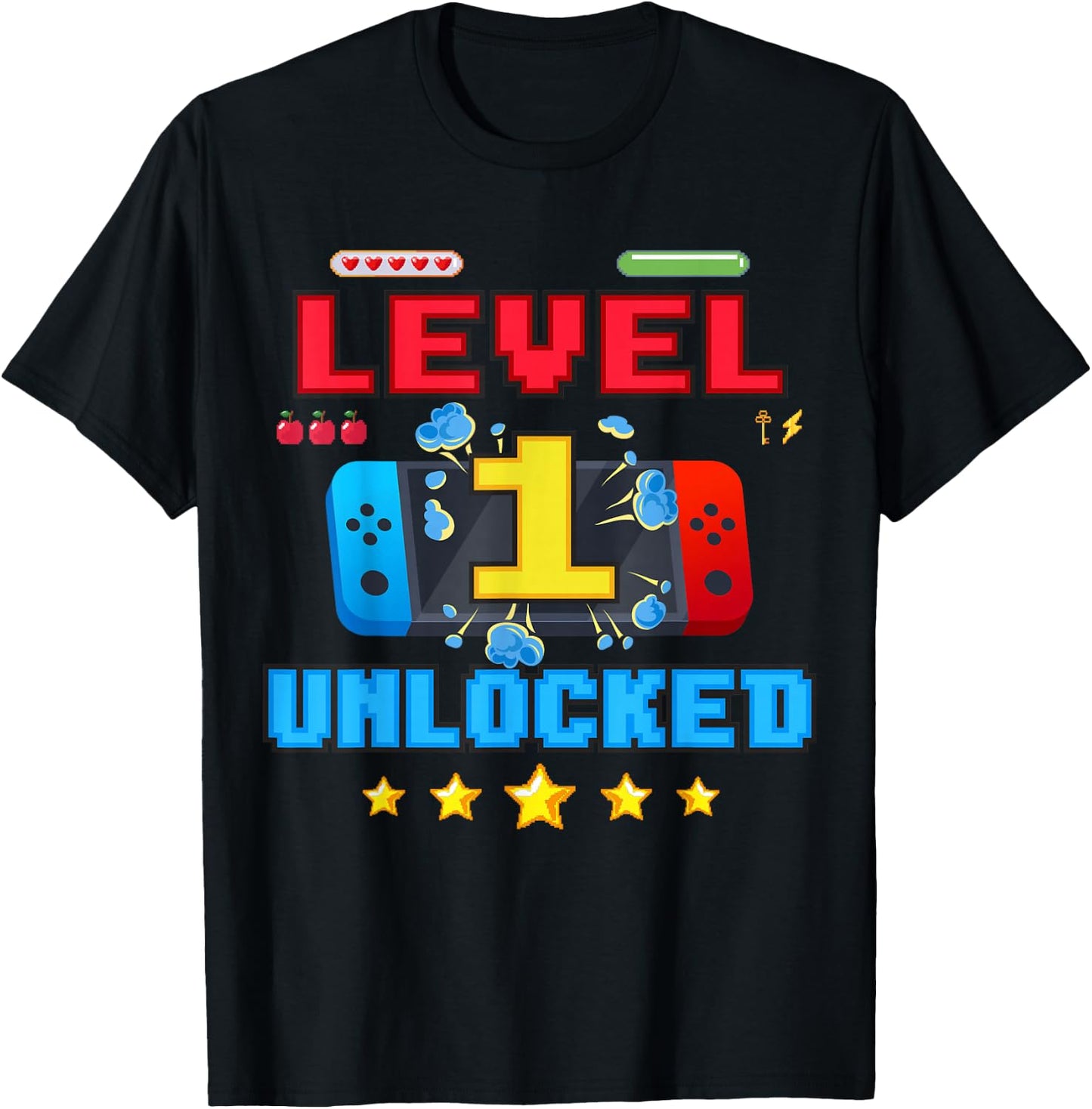 1 Years Old Birthday Boy Level Unlocked Video Gamer Funny T-Shirt - T-Shirt | Black