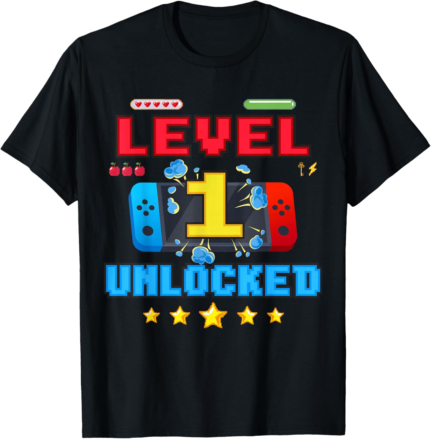 1 Years Old Birthday Boy Level Unlocked Video Gamer Funny T-Shirt - T-Shirt | Black