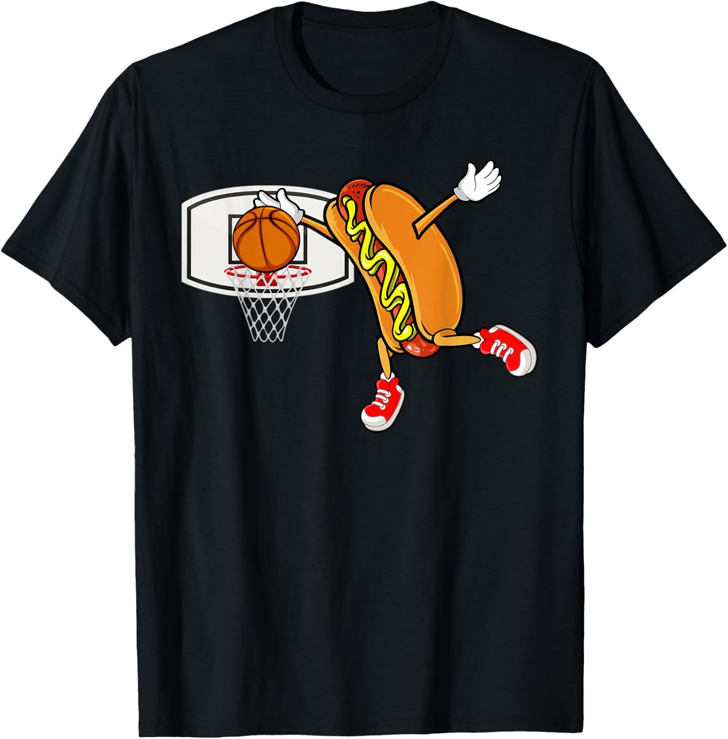 Funny Hot Dog Slam Dunk Basketball Men Women Kids T-Shirt - T-Shirt | Black