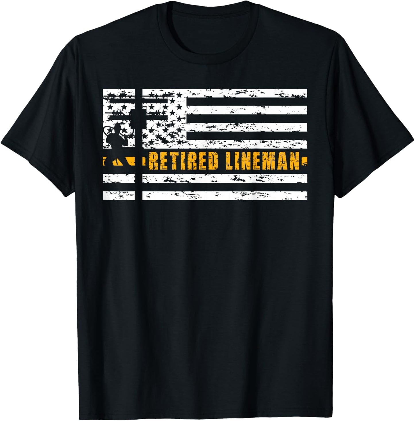 Retired Lineman Retirement American Flag T-Shirt - T-Shirt | Black