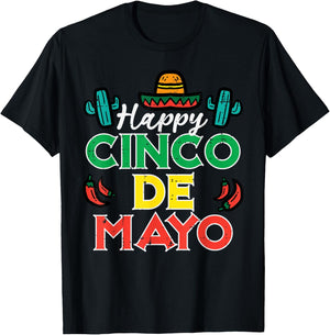 Happy Cinco De Mayo Mexican Party Fiesta Men Women Kids T-Shirt - T-Shirt | Black