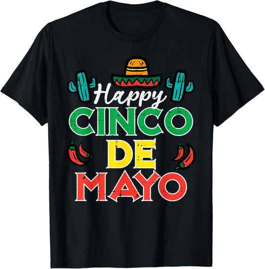 Happy Cinco De Mayo Mexican Party Fiesta Men Women Kids T-Shirt - T-Shirt | Black