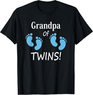 Grandpa of Twin Boys Footprint Design T-Shirt - T-Shirt | Black