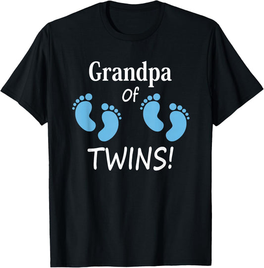 Grandpa of Twin Boys Footprint Design T-Shirt - T-Shirt | Black