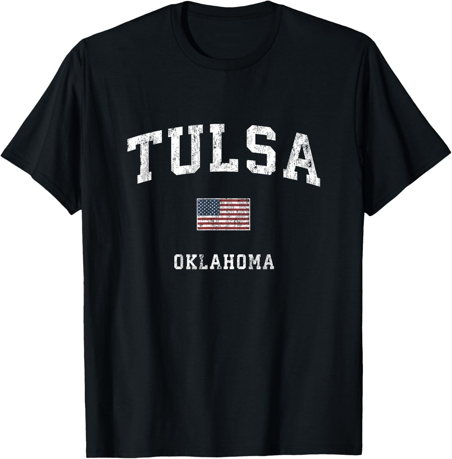 Tulsa Oklahoma OK Vintage American Flag Sports Design T-Shirt - T-Shirt | Black