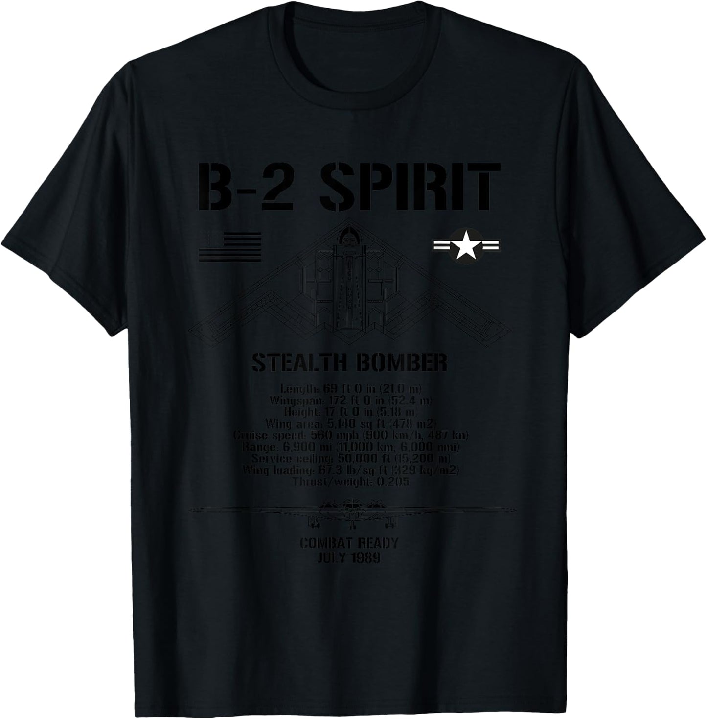 B-2 Spirit Stealth Bomber Specs Military Aircraft B2 T-Shirt - T-Shirt | Black