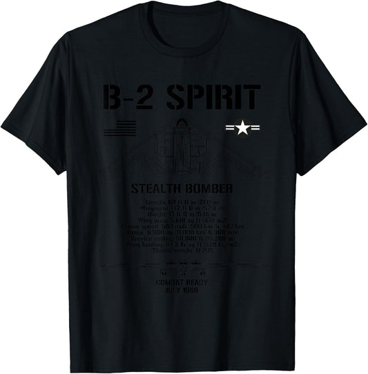 B-2 Spirit Stealth Bomber Specs Military Aircraft B2 T-Shirt - T-Shirt | Black