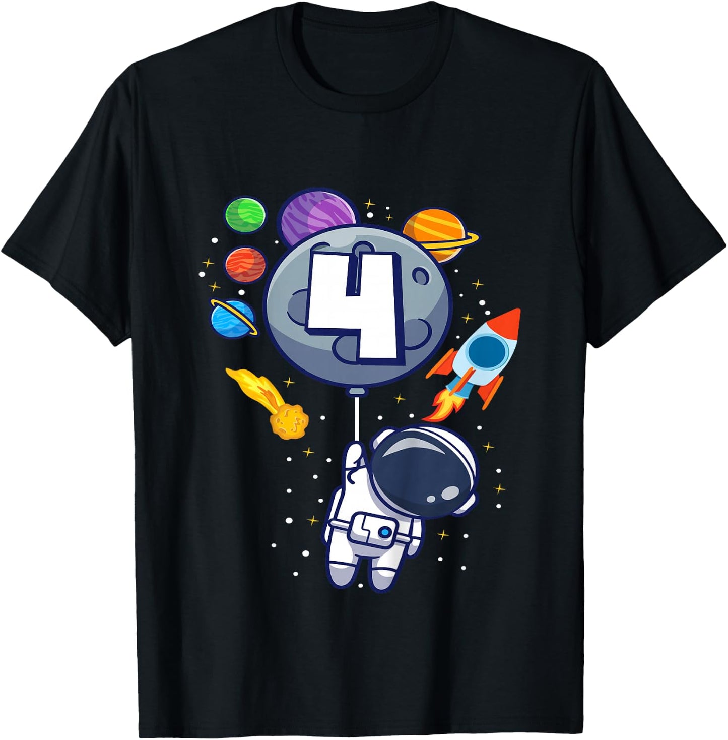 4th Birthday Astronaut 4 Year Old Birthday Boy T-Shirt - T-Shirt | Black