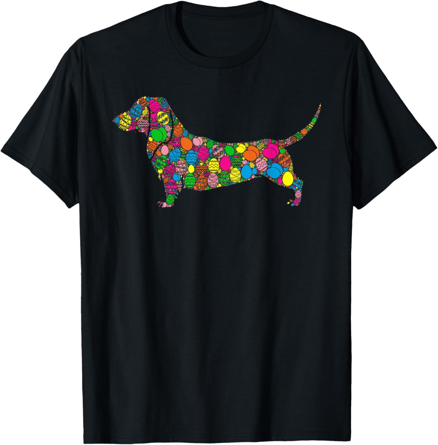 Colourful Egg Dachshund Women Men Children Easter T-Shirt - T-Shirt | Black