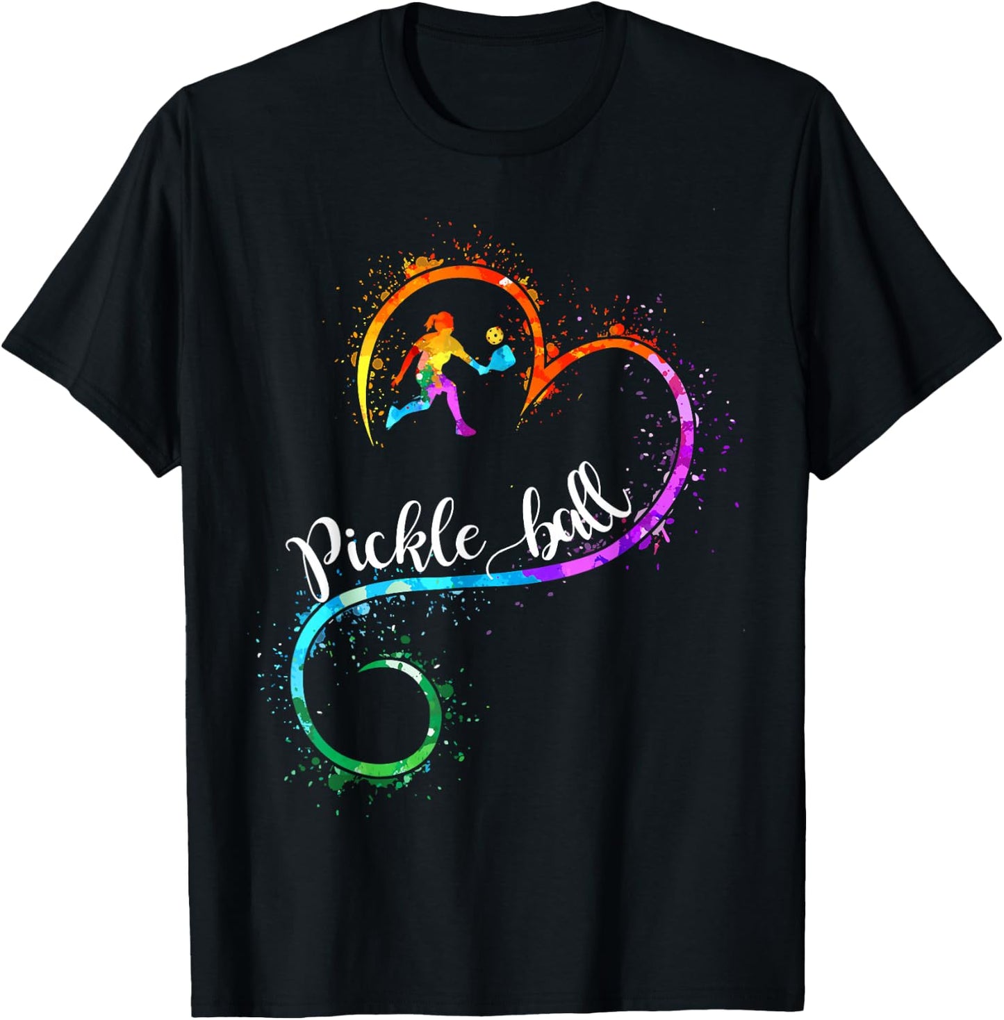 I Love Pickleball Watercolors Funny Pickleball Girl Player T-Shirt - T-Shirt | Black