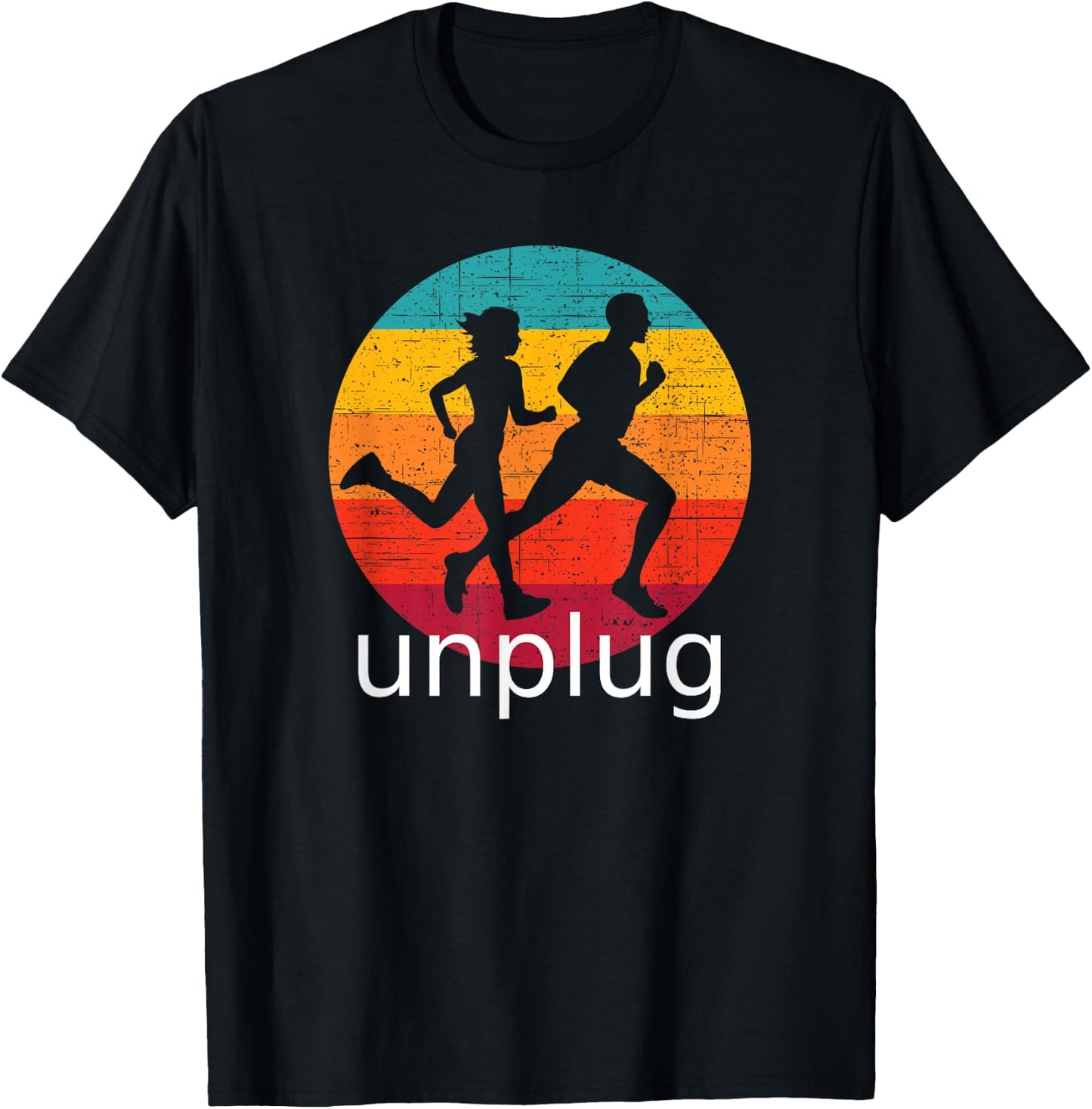 Vintage Running Unplug over Retro Sunset T-Shirt - T-Shirt | Black