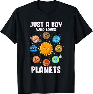 Just A Boy Who Loves Planets Lover Solar System Astronomy T-Shirt - T-Shirt | Black