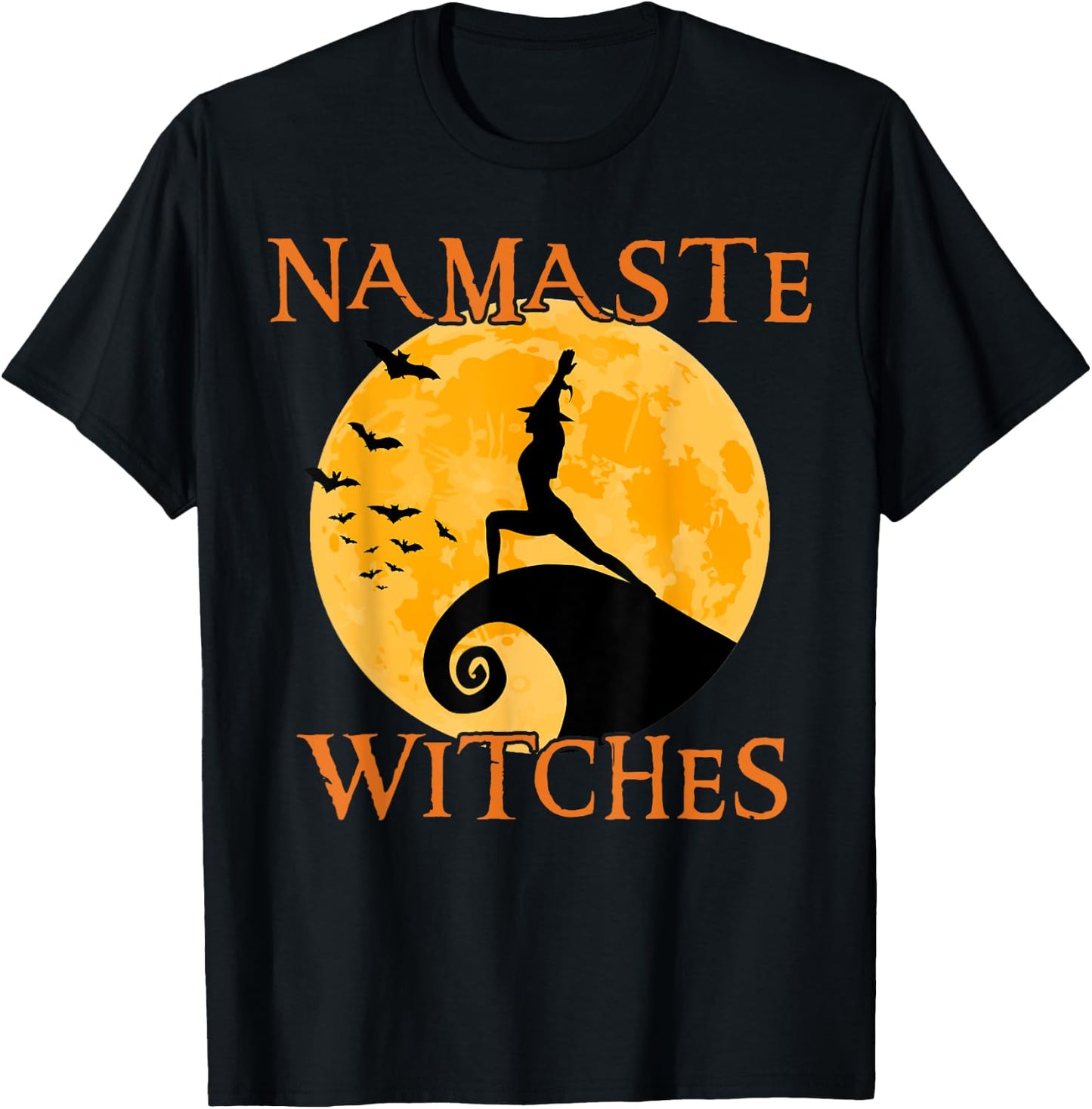 Namaste Witches Yoga Warrior I Pose Halloween Yoga T-Shirt - T-Shirt | Black