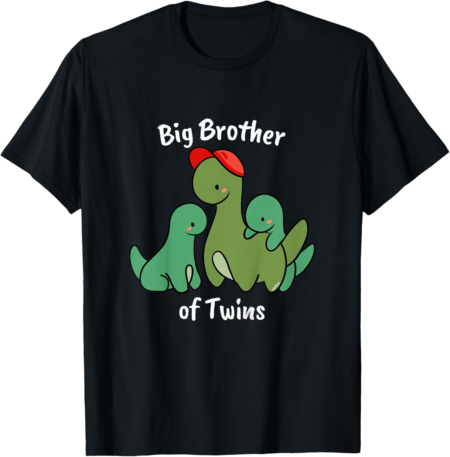 Kids Big Brother of Twins Cute Dinosaur Siblings T-Shirt - T-Shirt | Black