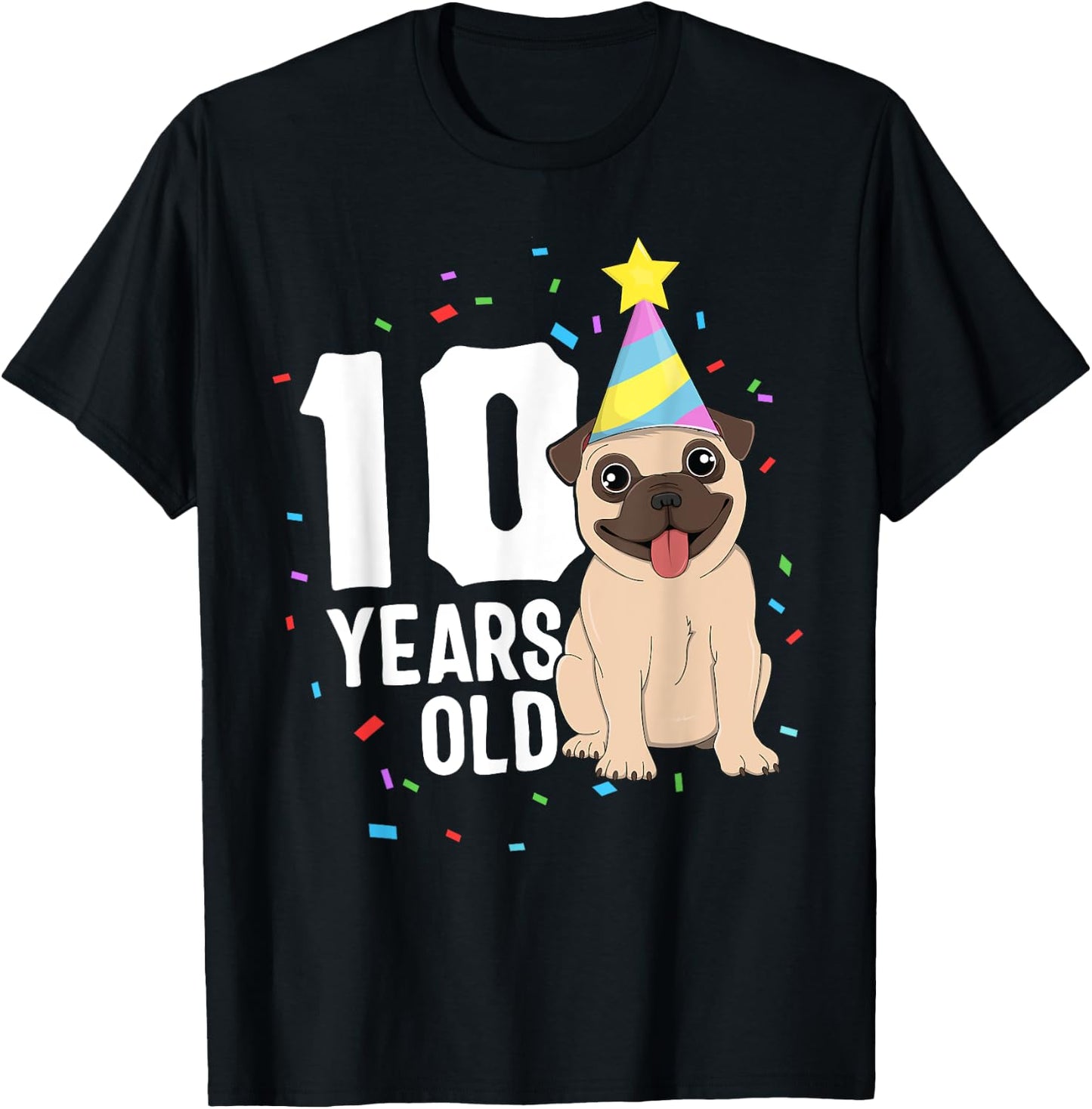10 Years Old Birthday Pug Dog Lover Party 10th Birthday Kid T-Shirt - T-Shirt | Black
