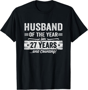 Couples Married 27 Years - Husband 27th Wedding Anniversary T-Shirt - T-Shirt | Black