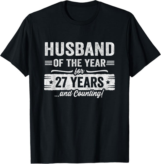 Couples Married 27 Years - Husband 27th Wedding Anniversary T-Shirt - T-Shirt | Black