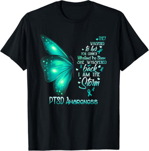 I am the storm PTSD Awareness Butterfly T-Shirt - T-Shirt | Black