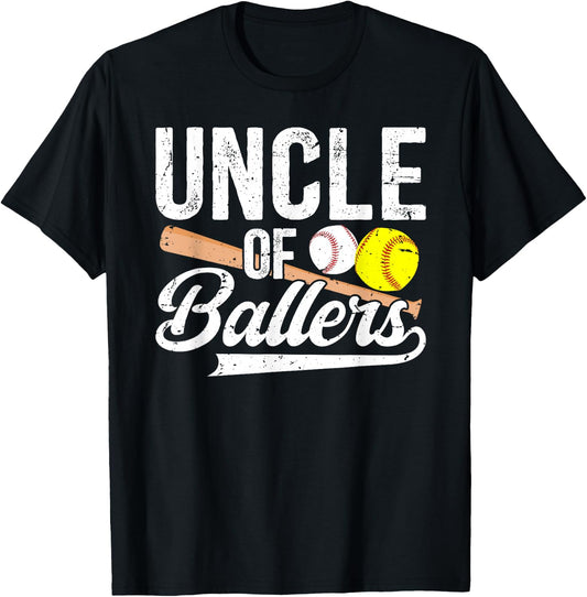 Uncle Of Ballers Baseball Softball Uncle T-Shirt - T-Shirt | Black