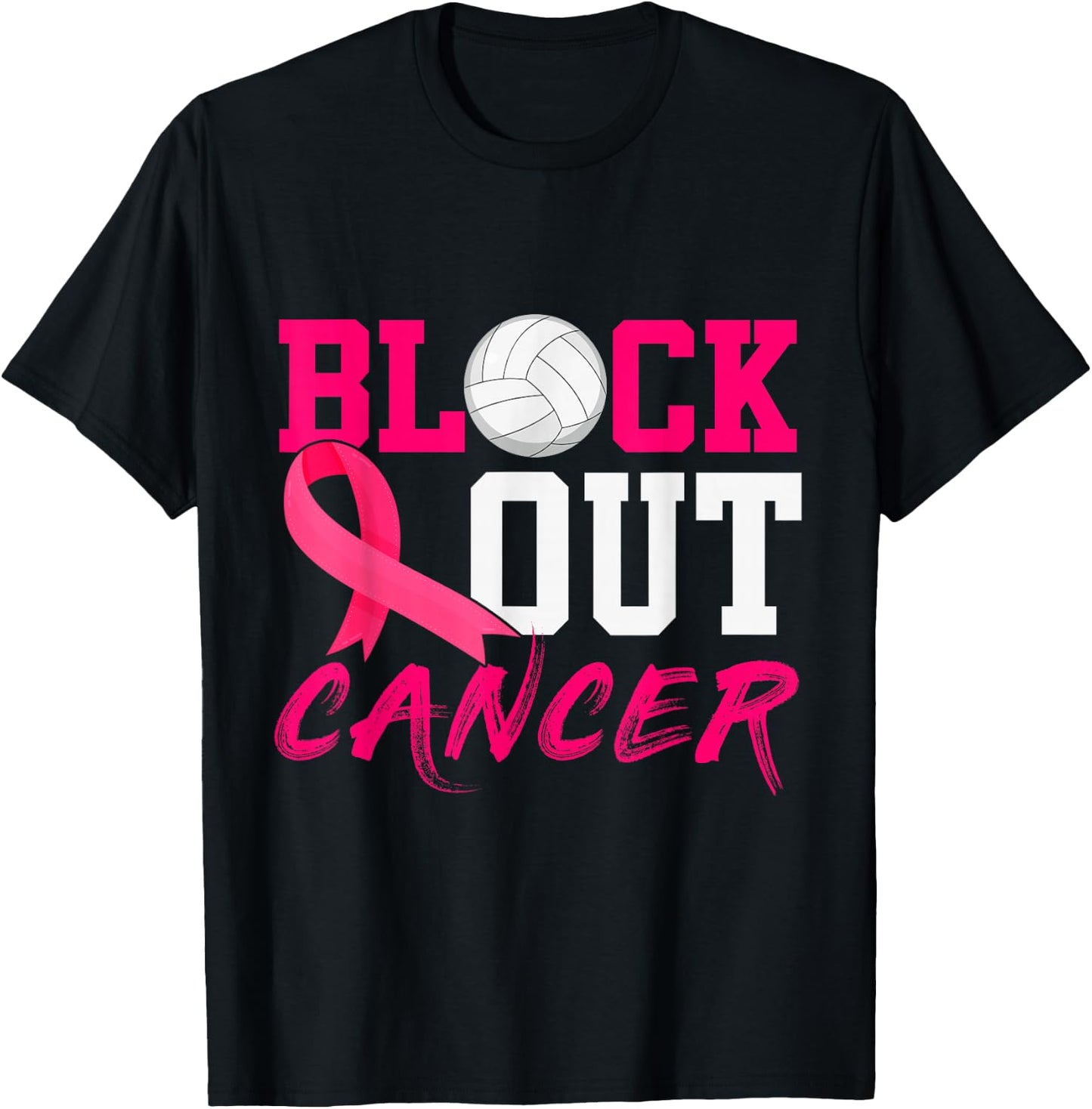 Volleyball Breast Cancer Awareness Block Out Cancer T-Shirt - T-Shirt | Black