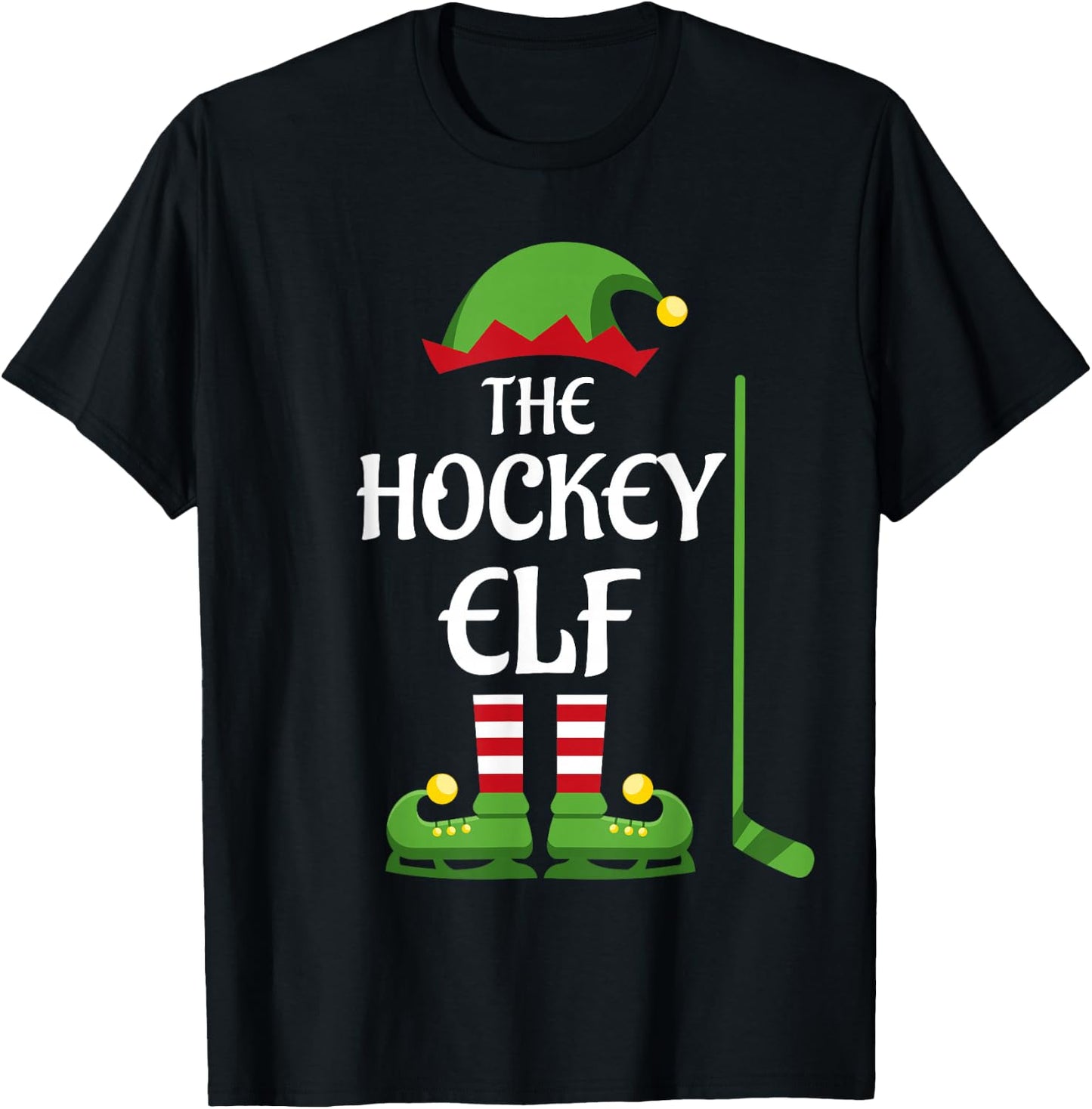 Hockey Elf Family Matching Group Christmas Sporty T-Shirt - T-Shirt | Black