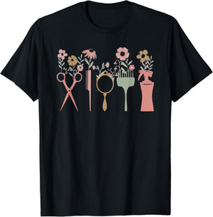 Hair Stylist Hairdresser Floral Salon Hairstylist Men Women T-Shirt - T-Shirt | Black