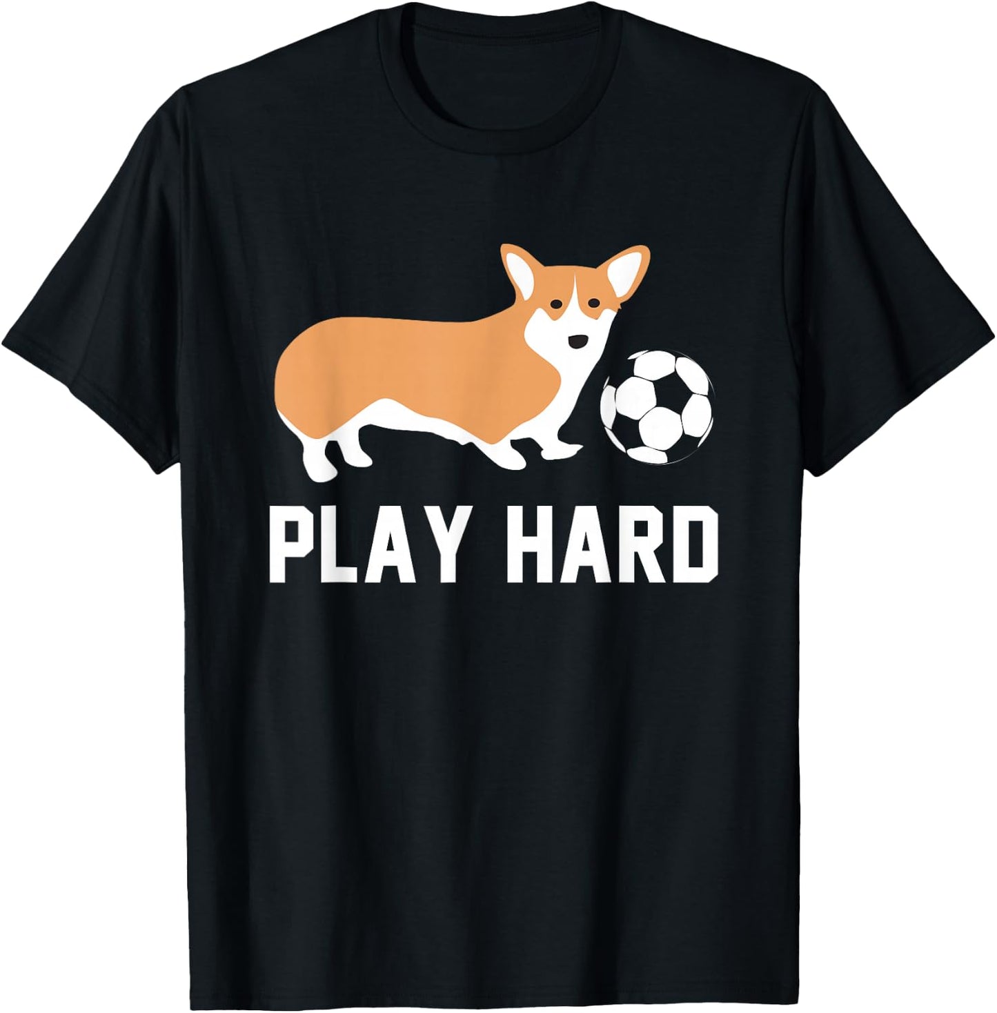 Soccer Corgi Dog Shirt Play Hard Team Sport Ball Gift Women Girls Kids T-Shirt - T-Shirt | Black